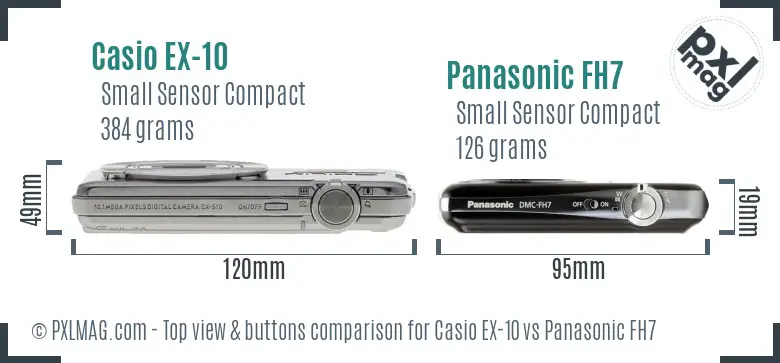 Casio EX-10 vs Panasonic FH7 top view buttons comparison