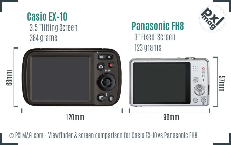 Casio EX-10 vs Panasonic FH8 Screen and Viewfinder comparison