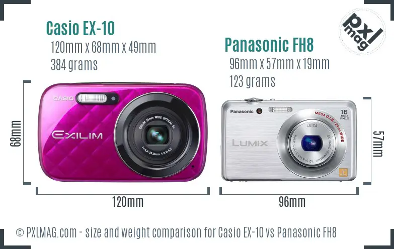 Casio EX-10 vs Panasonic FH8 size comparison