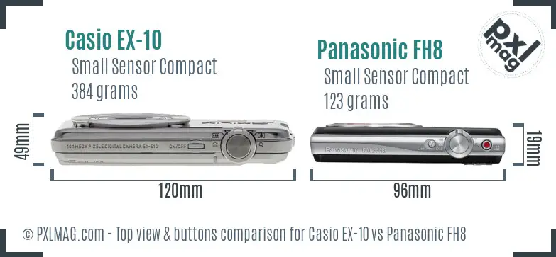 Casio EX-10 vs Panasonic FH8 top view buttons comparison