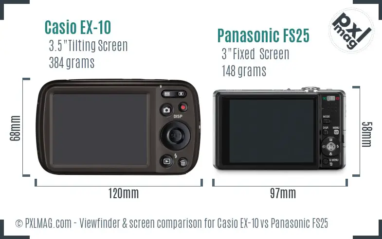Casio EX-10 vs Panasonic FS25 Screen and Viewfinder comparison
