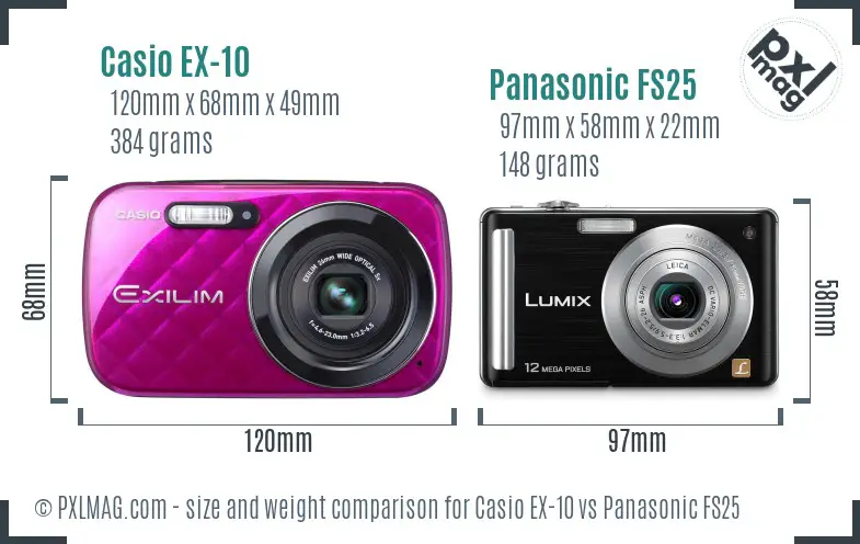 Casio EX-10 vs Panasonic FS25 size comparison