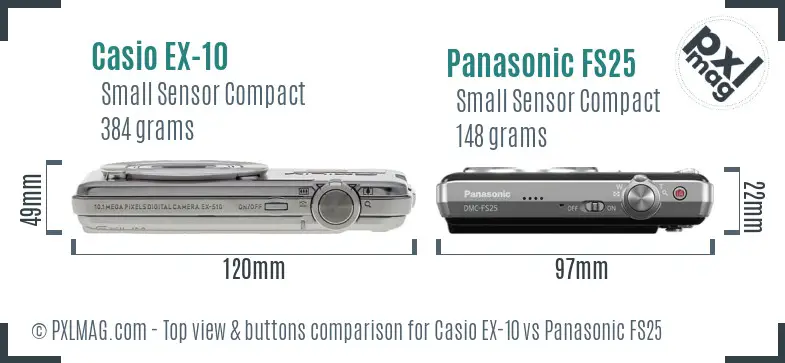 Casio EX-10 vs Panasonic FS25 top view buttons comparison