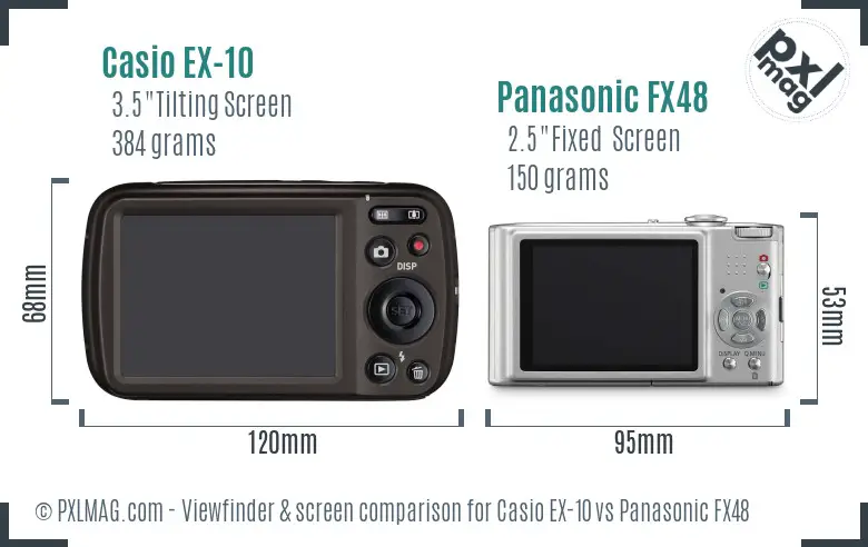 Casio EX-10 vs Panasonic FX48 Screen and Viewfinder comparison
