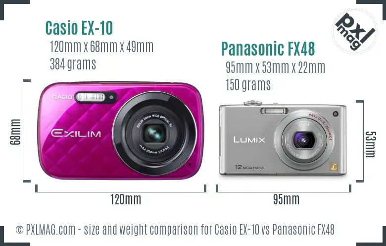 Casio EX-10 vs Panasonic FX48 size comparison