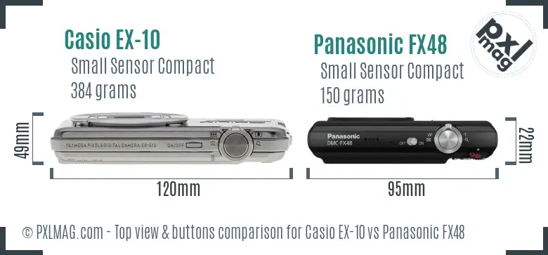 Casio EX-10 vs Panasonic FX48 top view buttons comparison