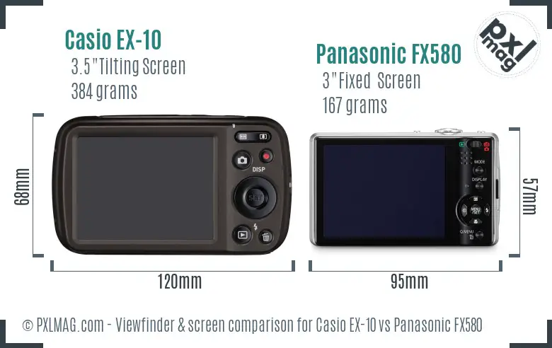 Casio EX-10 vs Panasonic FX580 Screen and Viewfinder comparison