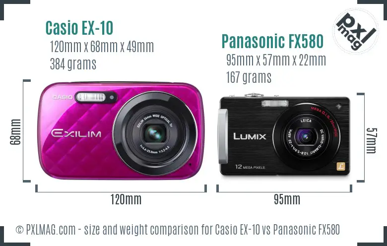 Casio EX-10 vs Panasonic FX580 size comparison
