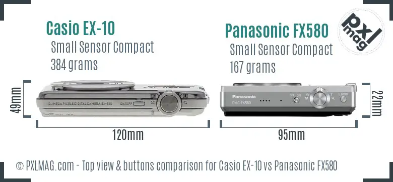 Casio EX-10 vs Panasonic FX580 top view buttons comparison