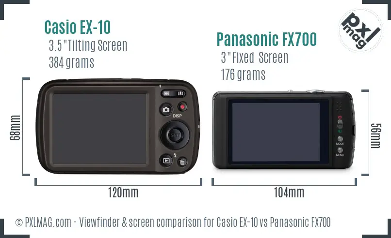 Casio EX-10 vs Panasonic FX700 Screen and Viewfinder comparison
