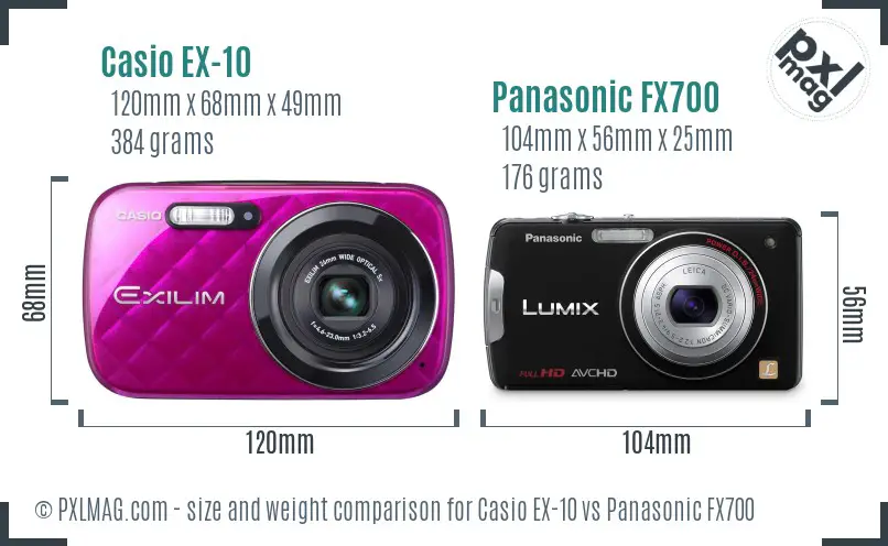 Casio EX-10 vs Panasonic FX700 size comparison