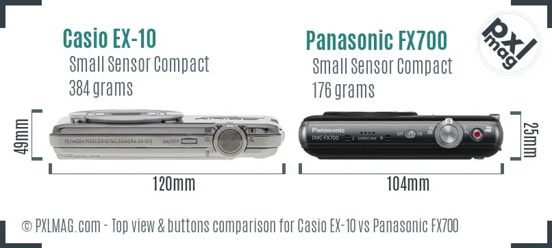 Casio EX-10 vs Panasonic FX700 top view buttons comparison