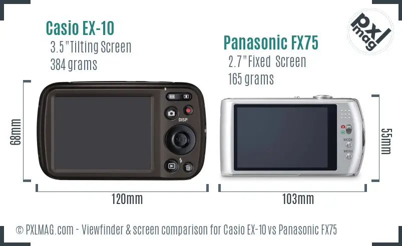 Casio EX-10 vs Panasonic FX75 Screen and Viewfinder comparison