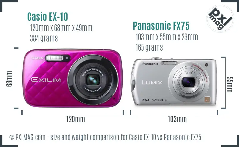 Casio EX-10 vs Panasonic FX75 size comparison