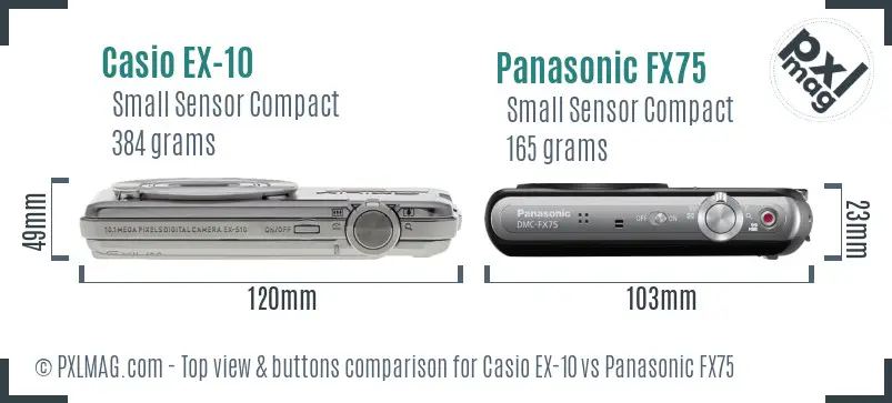 Casio EX-10 vs Panasonic FX75 top view buttons comparison