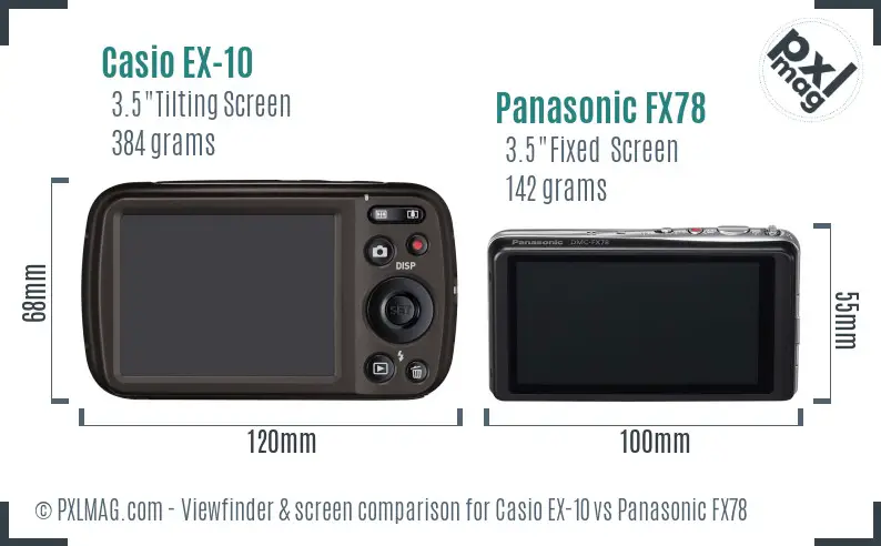 Casio EX-10 vs Panasonic FX78 Screen and Viewfinder comparison