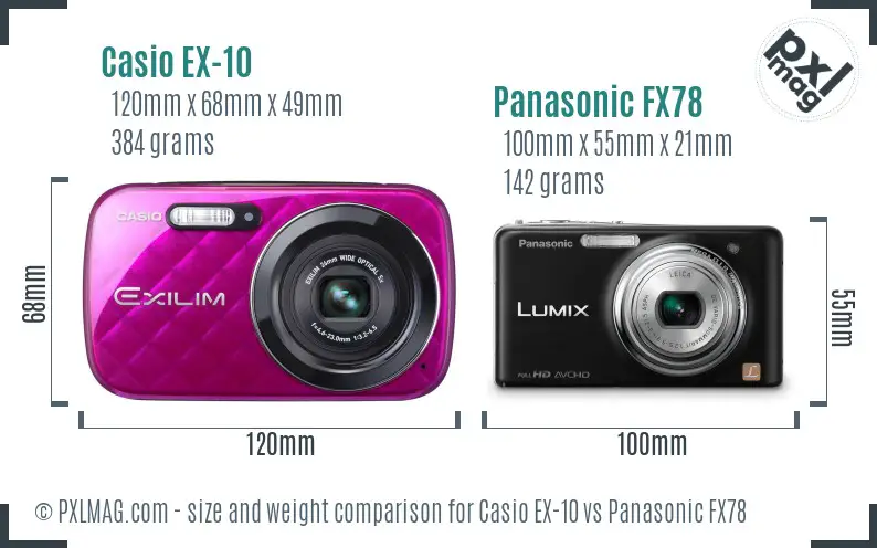 Casio EX-10 vs Panasonic FX78 size comparison