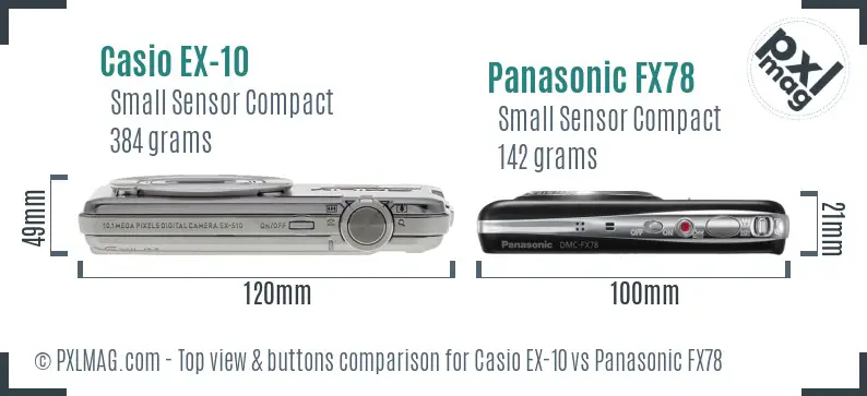 Casio EX-10 vs Panasonic FX78 top view buttons comparison