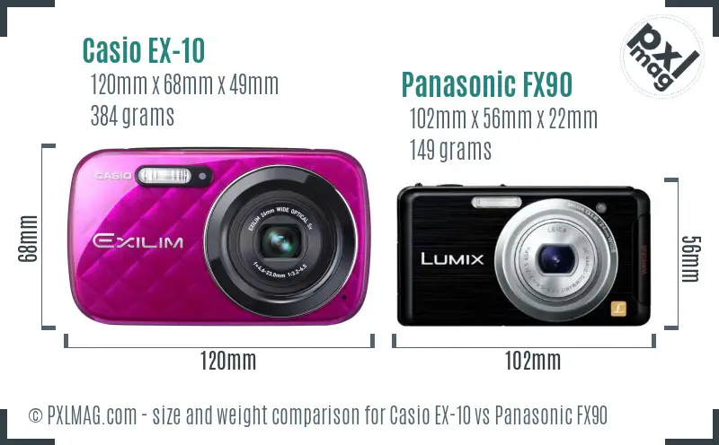 Casio EX-10 vs Panasonic FX90 size comparison