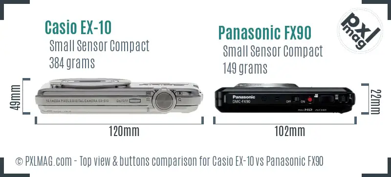 Casio EX-10 vs Panasonic FX90 top view buttons comparison