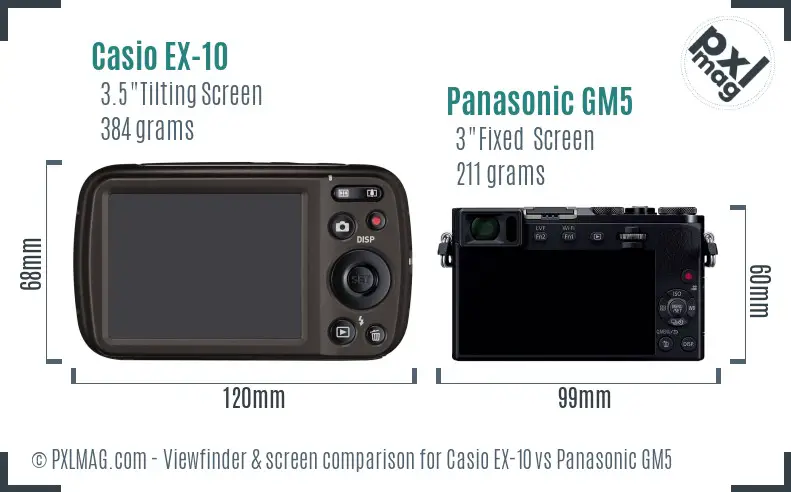 Casio EX-10 vs Panasonic GM5 Screen and Viewfinder comparison