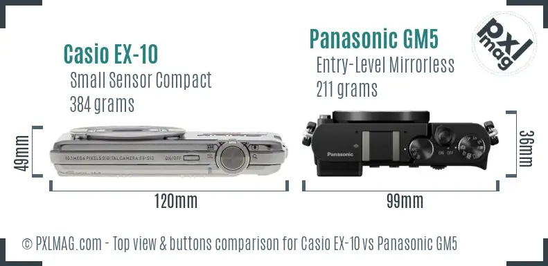 Casio EX-10 vs Panasonic GM5 top view buttons comparison