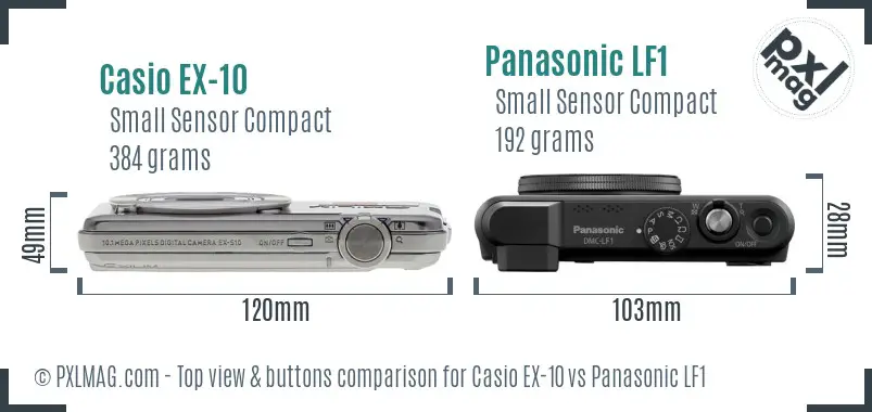 Casio EX-10 vs Panasonic LF1 top view buttons comparison