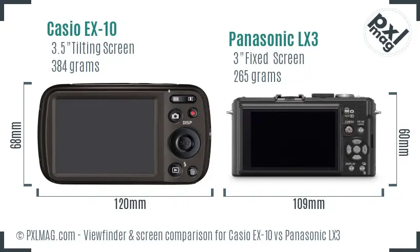 Casio EX-10 vs Panasonic LX3 Screen and Viewfinder comparison