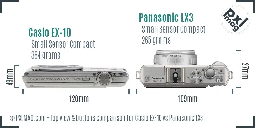 Casio EX-10 vs Panasonic LX3 top view buttons comparison