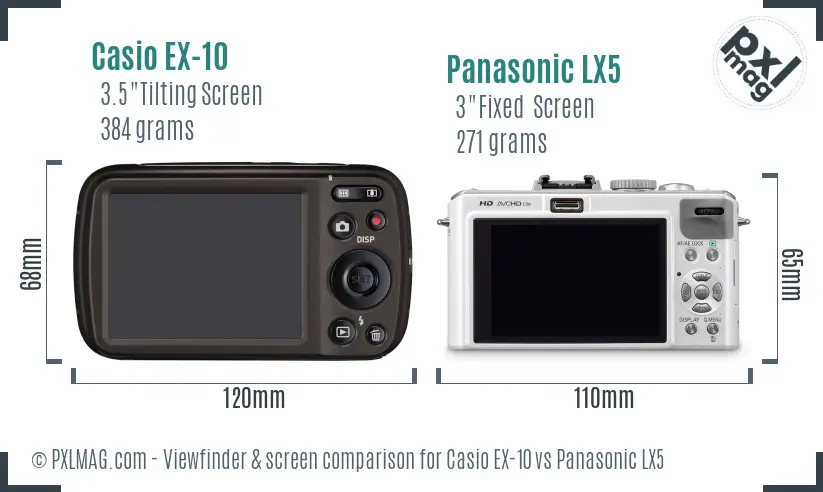 Casio EX-10 vs Panasonic LX5 Screen and Viewfinder comparison