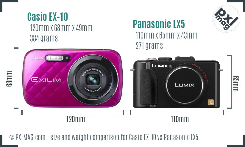 Casio EX-10 vs Panasonic LX5 size comparison