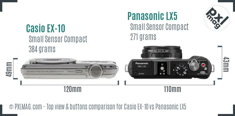 Casio EX-10 vs Panasonic LX5 top view buttons comparison