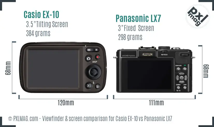 Casio EX-10 vs Panasonic LX7 Screen and Viewfinder comparison