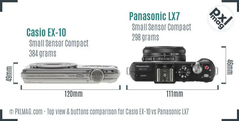 Casio EX-10 vs Panasonic LX7 top view buttons comparison