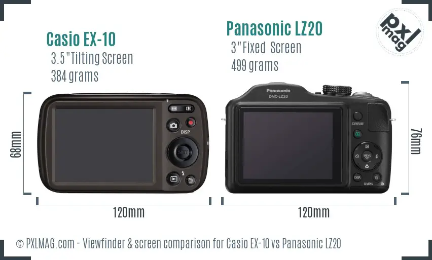 Casio EX-10 vs Panasonic LZ20 Screen and Viewfinder comparison
