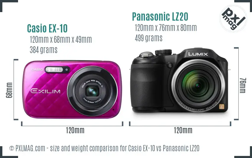 Casio EX-10 vs Panasonic LZ20 size comparison