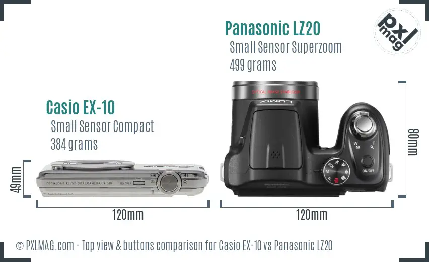 Casio EX-10 vs Panasonic LZ20 top view buttons comparison