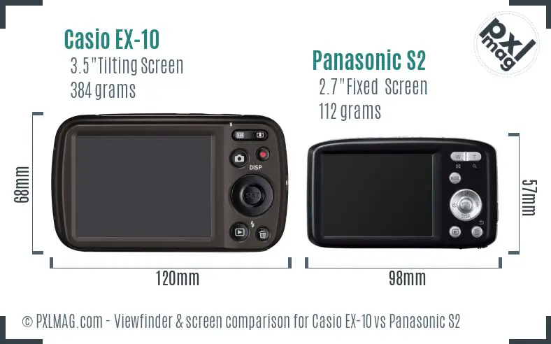 Casio EX-10 vs Panasonic S2 Screen and Viewfinder comparison
