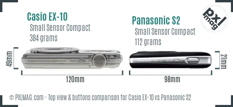 Casio EX-10 vs Panasonic S2 top view buttons comparison