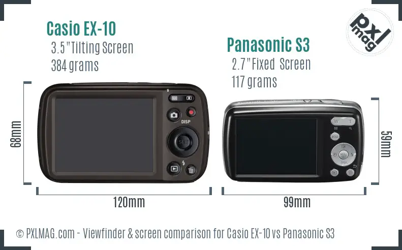 Casio EX-10 vs Panasonic S3 Screen and Viewfinder comparison