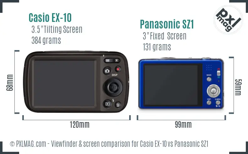 Casio EX-10 vs Panasonic SZ1 Screen and Viewfinder comparison