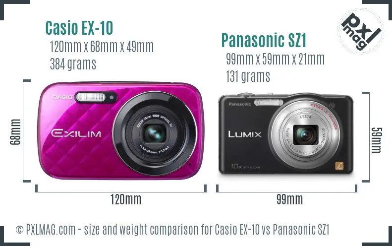 Casio EX-10 vs Panasonic SZ1 size comparison