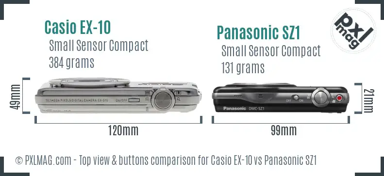 Casio EX-10 vs Panasonic SZ1 top view buttons comparison