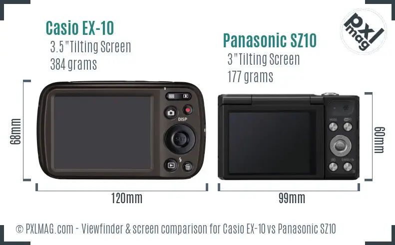 Casio EX-10 vs Panasonic SZ10 Screen and Viewfinder comparison