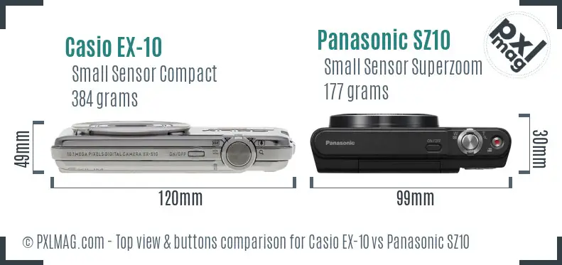 Casio EX-10 vs Panasonic SZ10 top view buttons comparison
