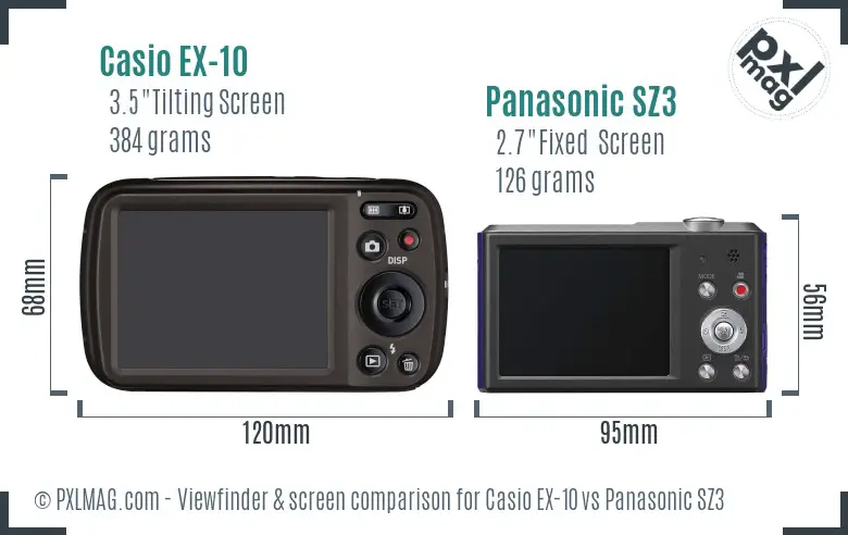 Casio EX-10 vs Panasonic SZ3 Screen and Viewfinder comparison
