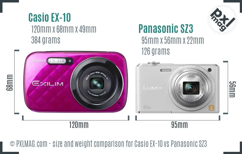 Casio EX-10 vs Panasonic SZ3 size comparison