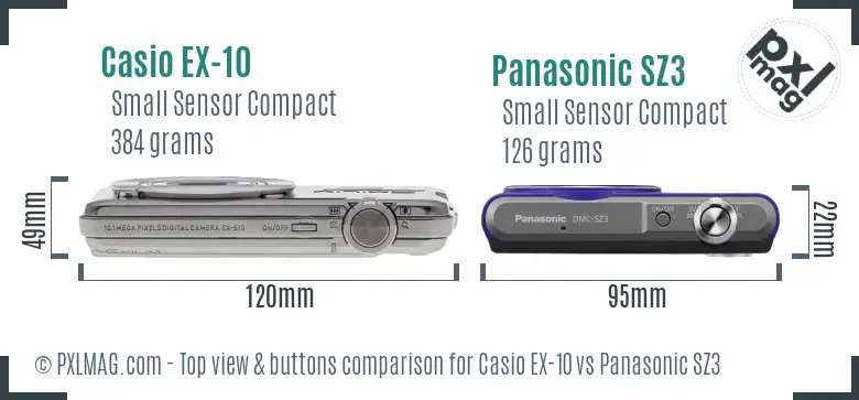 Casio EX-10 vs Panasonic SZ3 top view buttons comparison