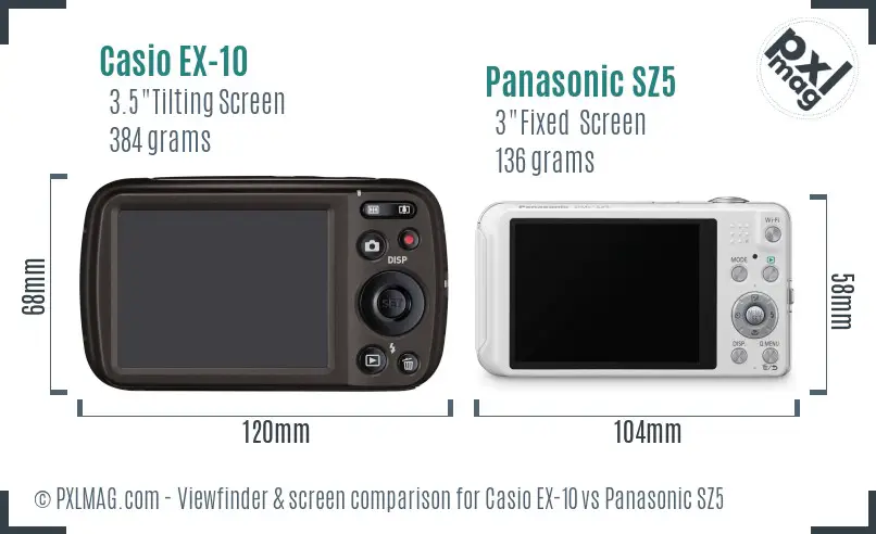 Casio EX-10 vs Panasonic SZ5 Screen and Viewfinder comparison