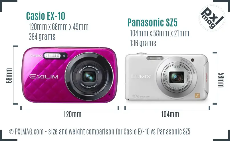 Casio EX-10 vs Panasonic SZ5 size comparison